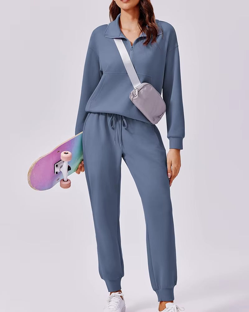 Sets for Women 2025 Fall Travel Outfits Long Sleeve Tracksuit Joggers Sets Half Zip Sweatsuit Matching Set