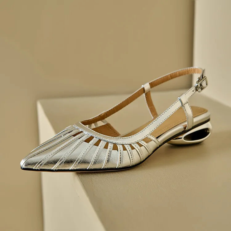 3CM Luxury High Quality Chaussures Pour Femmes Chic Sling back Casual Sandals Gold Low Heels for Ladies