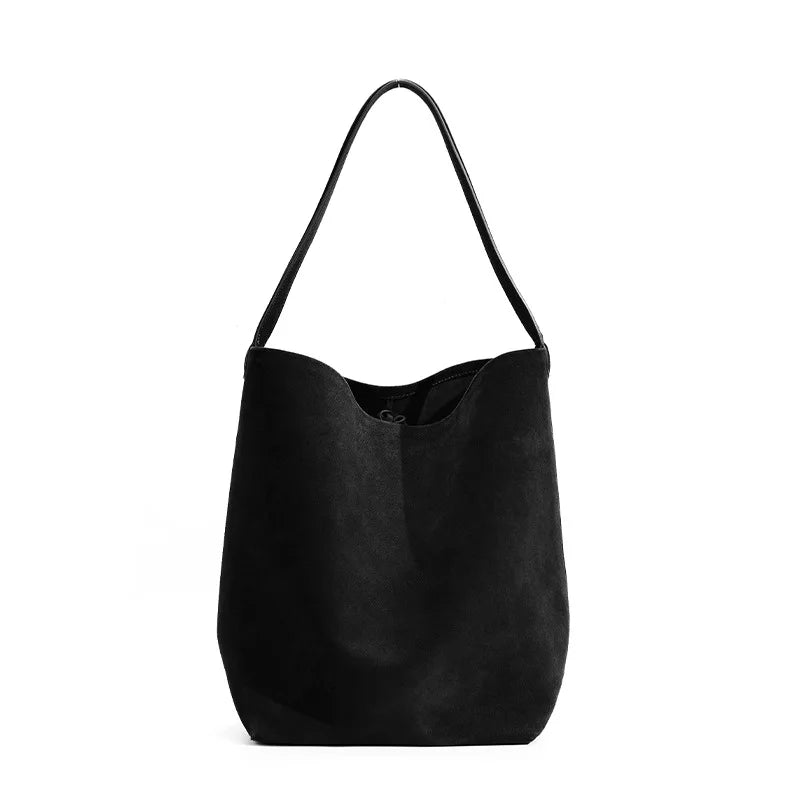 2025 Autumn New Women Suede Genuine Leather Bucket Tote Underarm Shoulder Bag Leather Handbag for Ladies Hand Bag High Quality