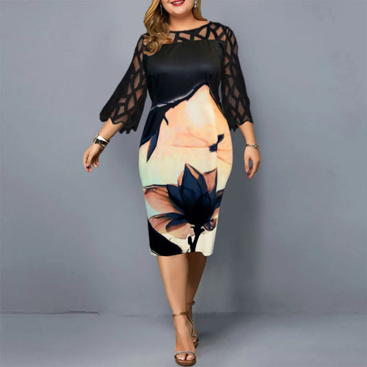 2025 Plus Size Patchwork Lace Slimming Dress: Flattering  Stylish Essential for Women