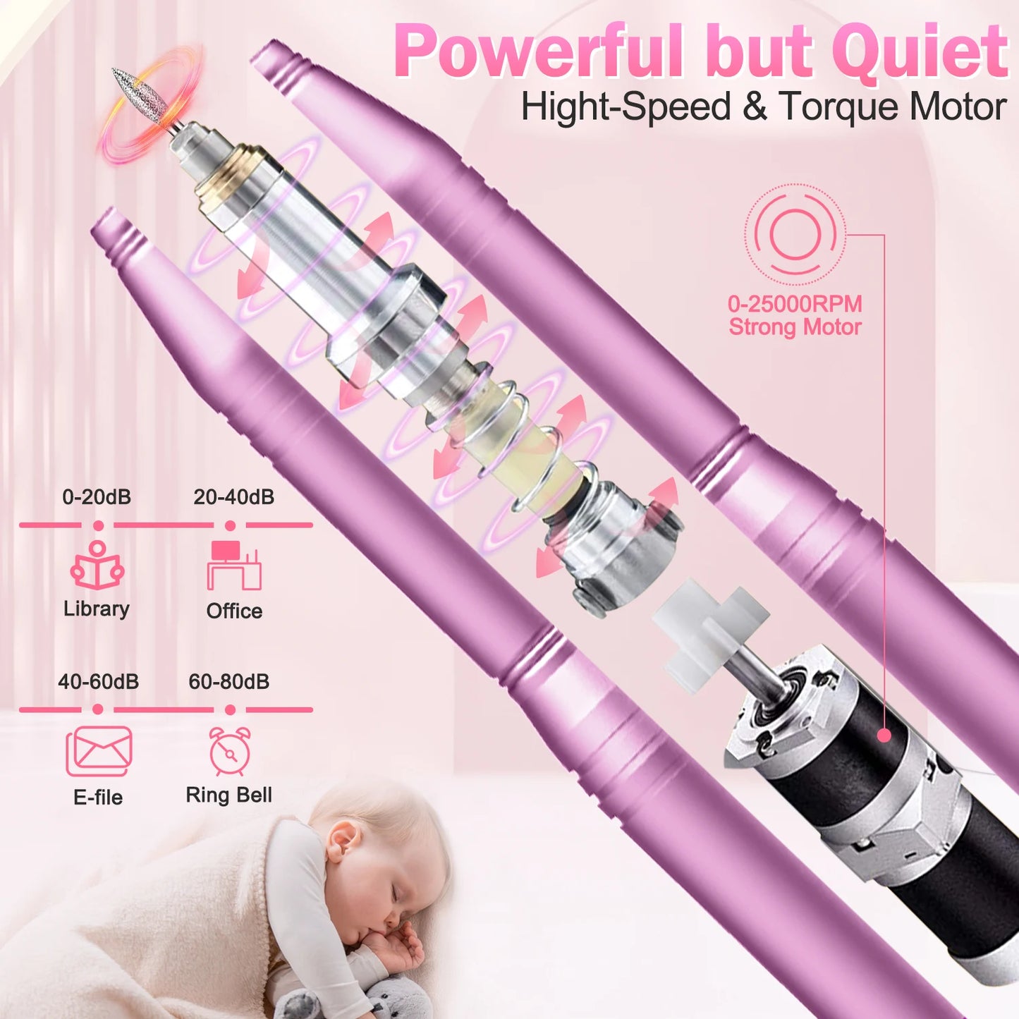 USB Portable Electric Nail File Polishing Tool Manicure Pedicure Nail Supplies for Home and Salon Use
