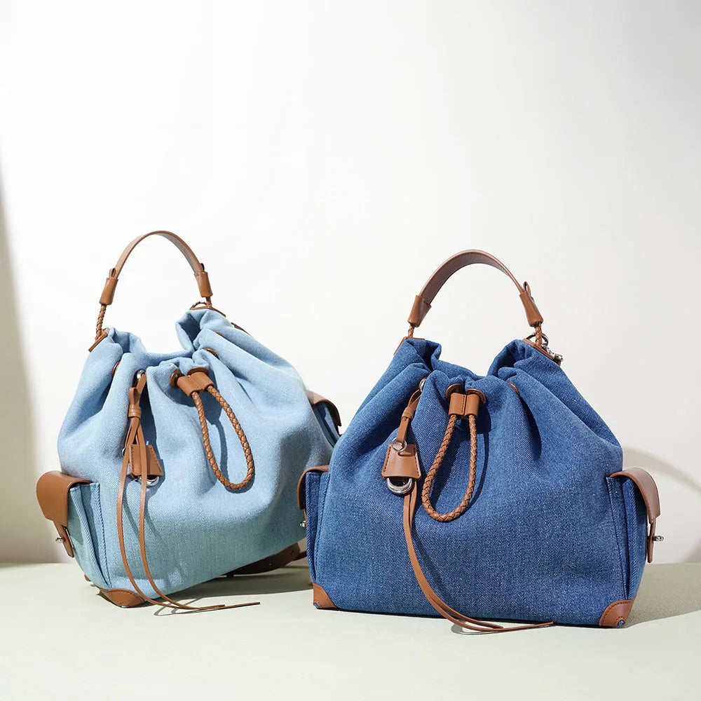 Simple Fashion Genuine Leather Ladies Shoulder Crossbody Bags High Quality Denim Backpack Women's Purses and Handbags