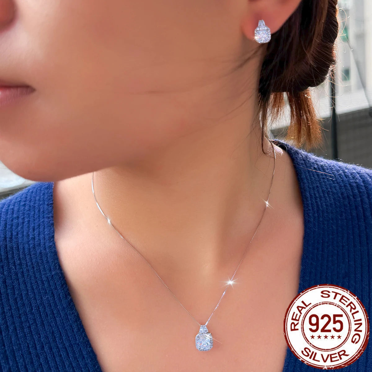 Discover Charming Real 925 Sterling Silver Cubic Zirconia Jewelry Set Pink CZ Square Pendant Earrings Jewelry Set for Women Banquet