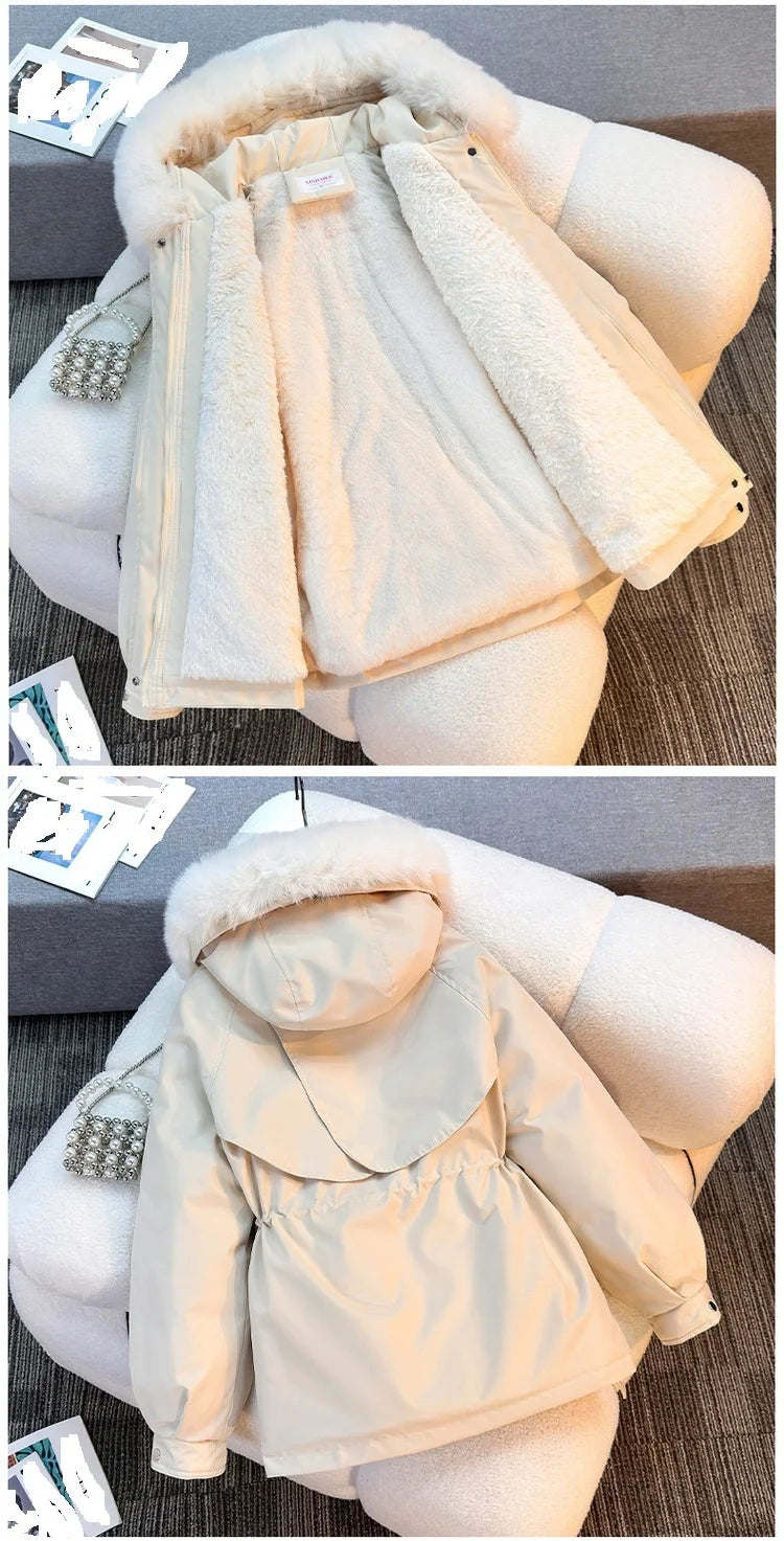 Winter New Korean Version Fashionable Waist Cinching Short Style With Plush Thickened Women's Jacket