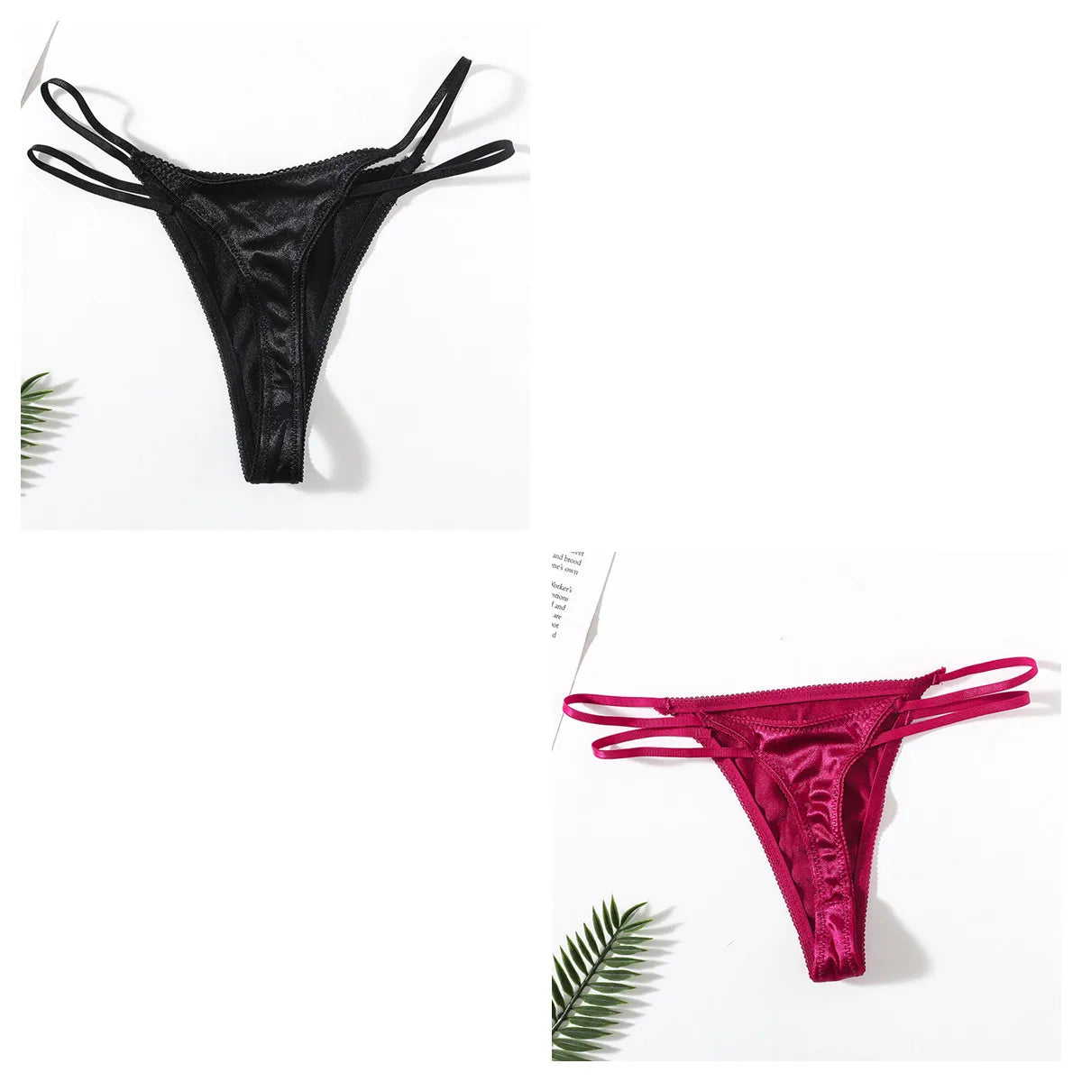 2Pcs/Set Women Panties Low Waist G-string Satin Underwear Female Underpants Solid Color Panty Sexy Lingerie Thongs