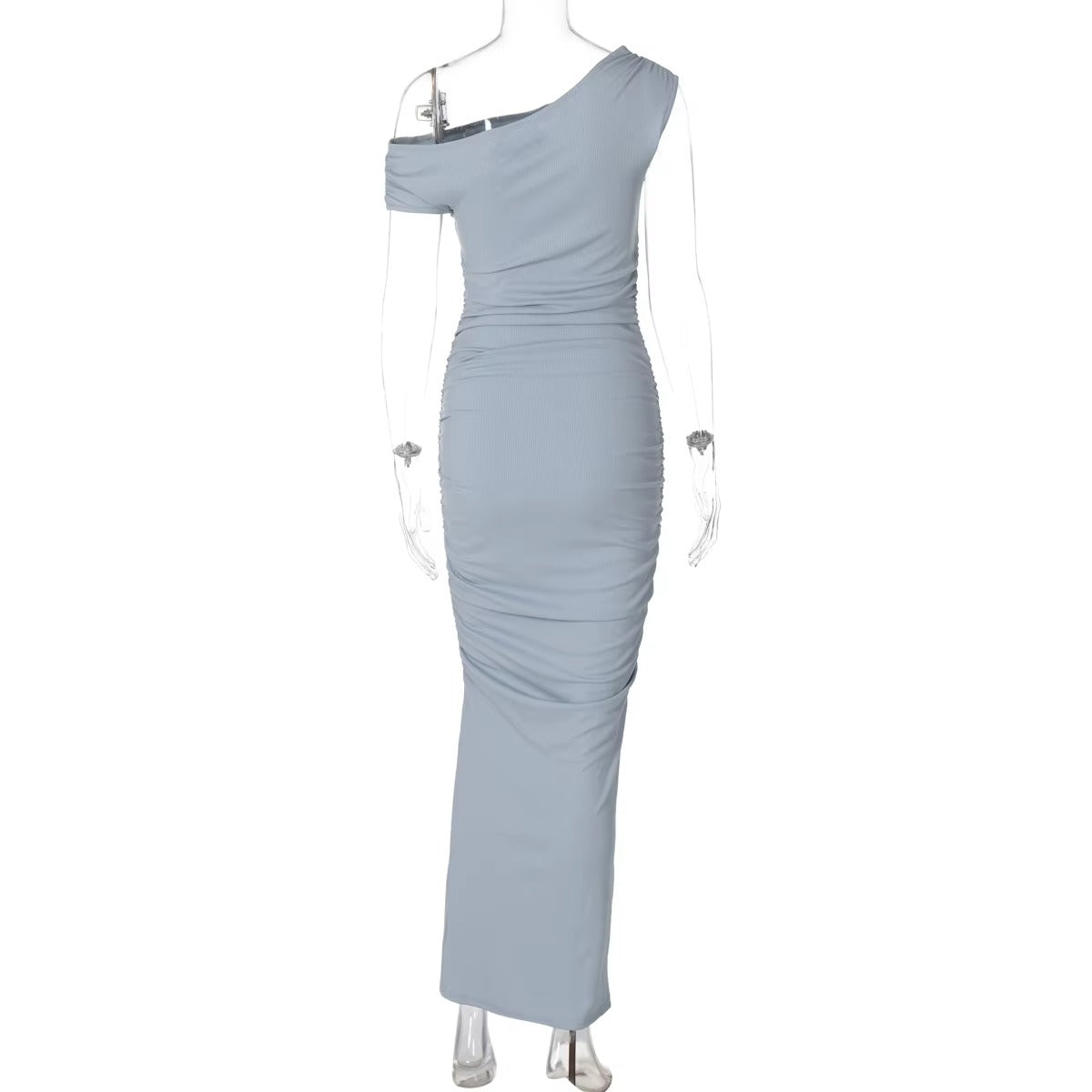 Elegant Bodycon Maxi Vestidos Women Chic Solid Skew Collar Sleeveless Pleated Long Dresses Female New Summer Party Outfits
