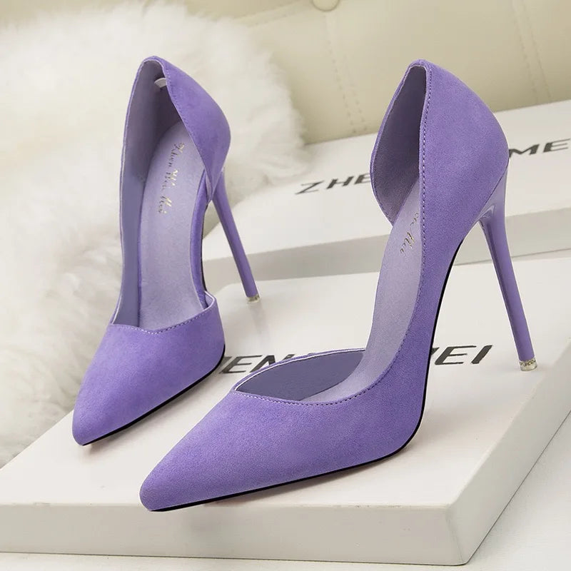 Trendy Color Sandalias Romanas Top Quality Stiletto Summer Sandals Elegant Purple Suede  Heels