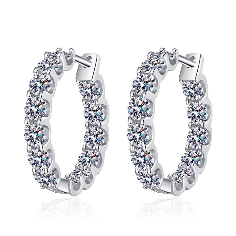 925 Sterling Silver Platinum Plated GRA  Round Brilliant Cut Lady Women Luxury Fine Jewelry Hoop Earring Moissanite