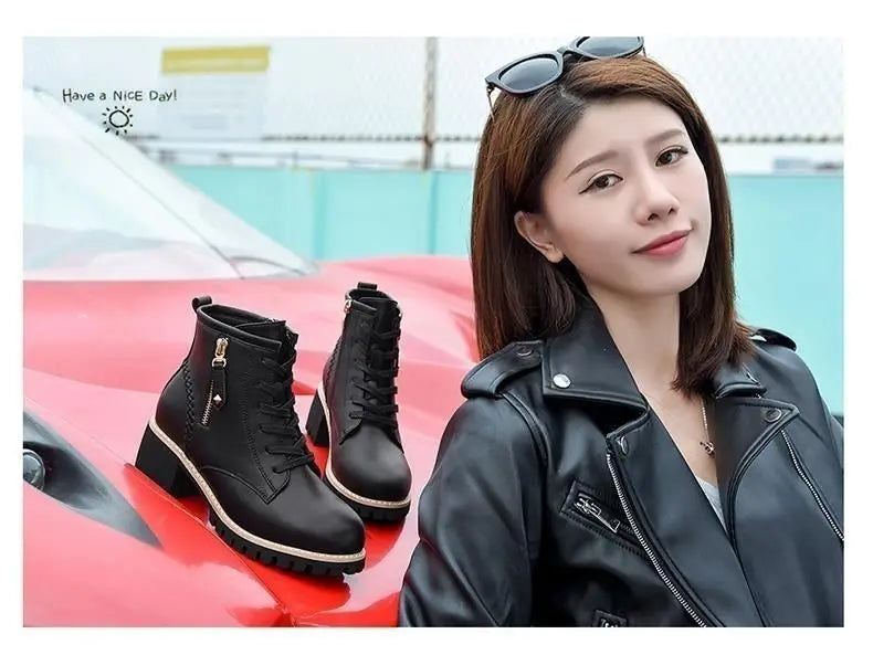 Women Ankle Boots 2025 New Design Round Toe Fashion Martin Boots Trend Thick Heels Boots Women Shoes
