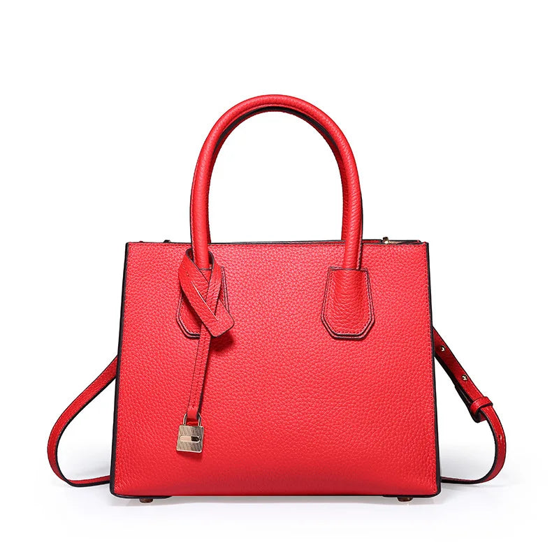 2025 Famous Designer Genuine Cowhide Leather Handbag for Women Casual Tote with Zipper Closure Classic Brand