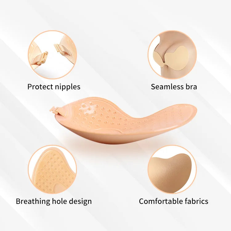 Silicone Invisible Underwear Strapless Bra for Women F Cup Seamless Strapless Front Buckle Backless Mango-shaped Adhesive Bras