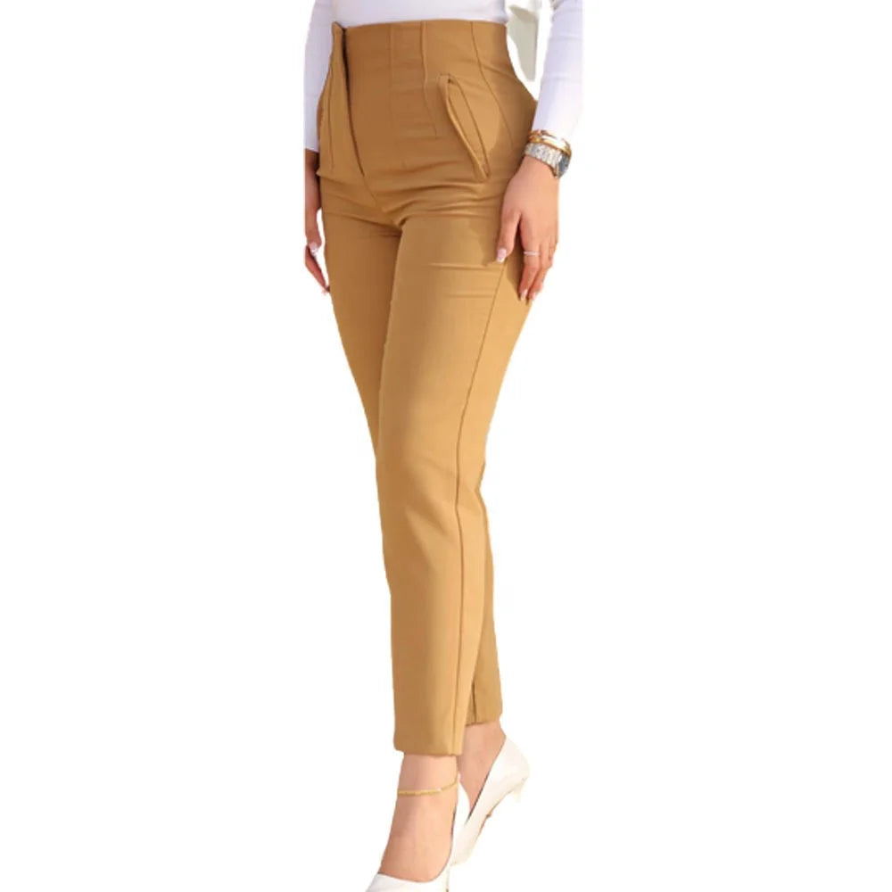 Women's Solid Color High-waisted Casual Pants OL Ladies Pants