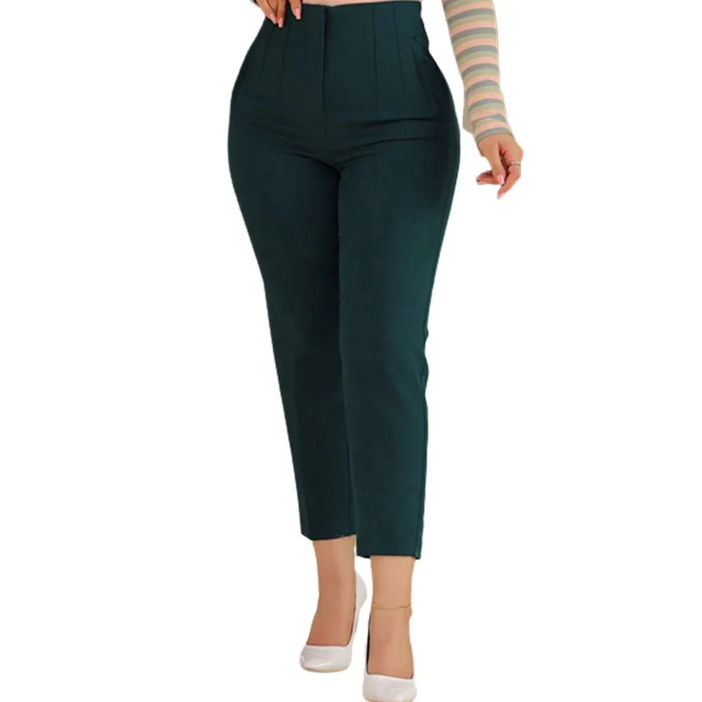 Women's Solid Color High-waisted Casual Pants OL Ladies Pants