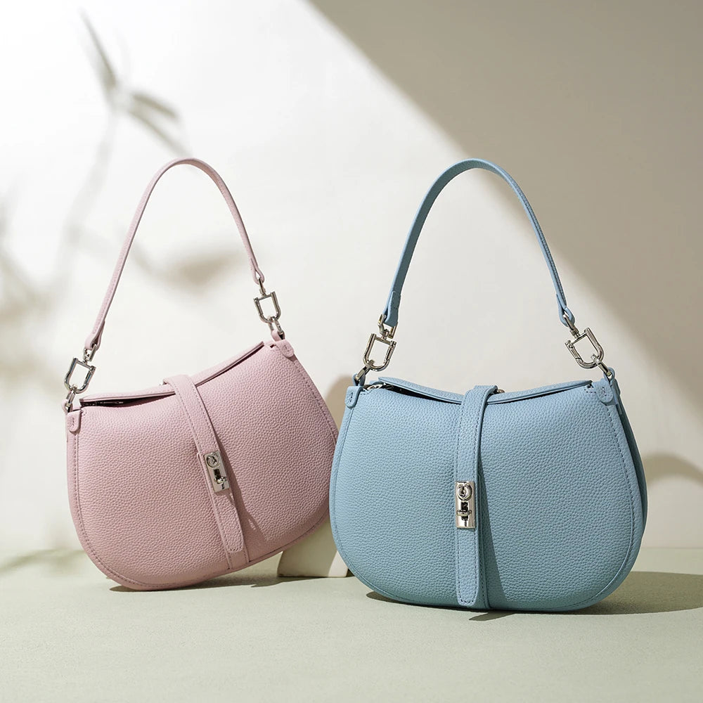 2025 Genuine Leather Handbags Women's ,Girls Cowhide Half Moon Crossbody Shoulder Bag  Crescent Bag