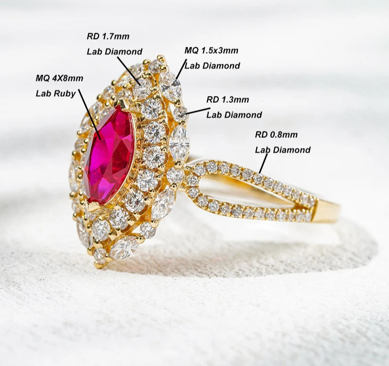 MomentWill Lab Grown Gemstone 18K Solid Gold Ring Lab Gemstone Lab Diamond Engagement Gold Ring