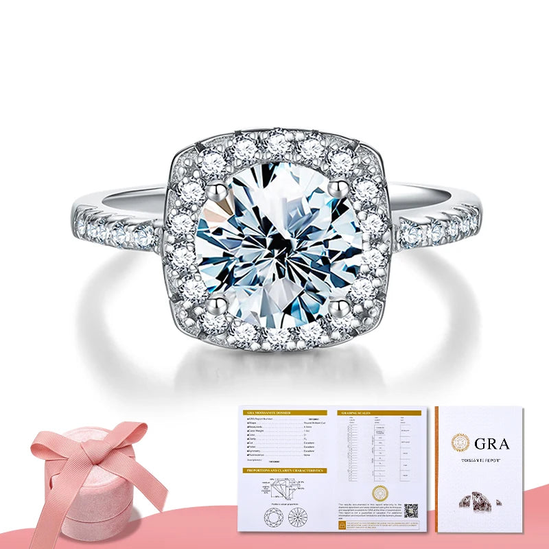 925 Sterling Silver 18k White Gold Plating GRA 0.5 CT square Shape Diamond Moissanite Ring Women Wedding Fine Jewelry