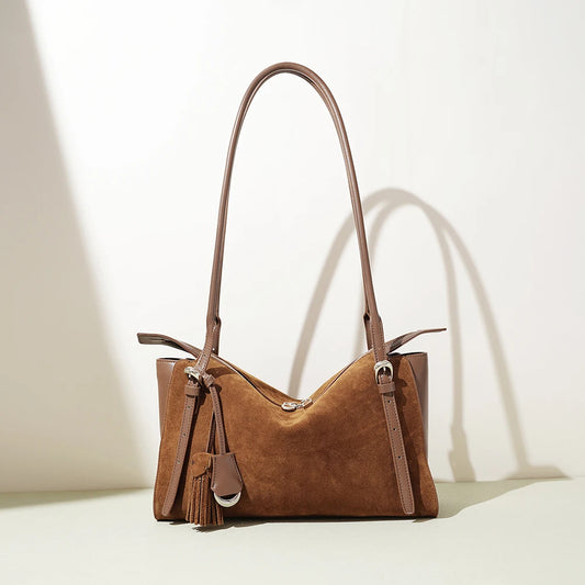 2025 Vintage Lady Style Women's Genuine  Leather Handbag Large Capacity Shoulder Design Frosted Cowhide Leather Bag