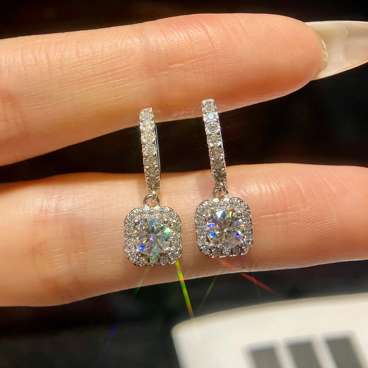 925 Sterling Silver GRA  0.5 CT Lab Diamond Gemstone Moissanite Earring Hoop Dangle Tennis halo Women Engagement Fine Jewelry