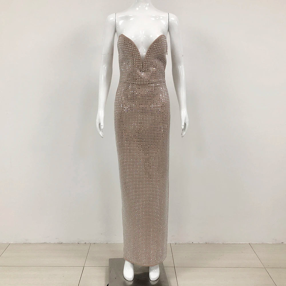 Luxury Evening Dresses Women Sexy Long Rhinestone Shiny Bodycon Dress Woman Bling Sexy Party Dresses