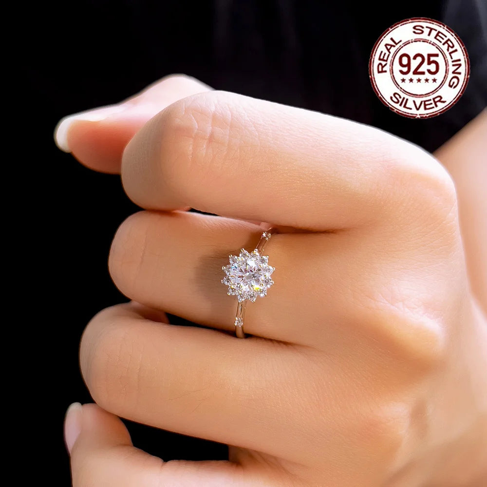 New Arrival Unique 925 Sterling Silver Cubic Zircon Flower Finger Ring for Women Wedding Engagement Fine Jewelry