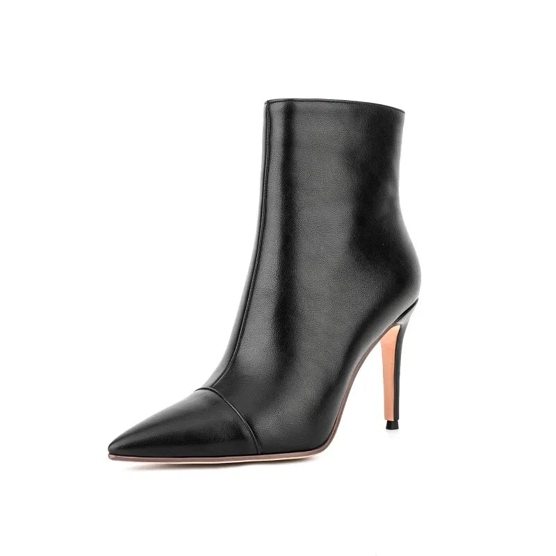 Ladies Classic High Heels Short Boots Dress Shoes Women Side Zipper Pointy Toe  Heels Ankle Boots