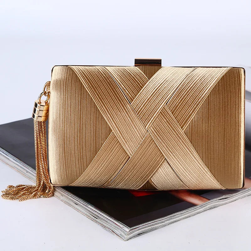 New Women Lady Evening Party Tassels Handbag Retro Bride Simple Small Cloth Elegant Dress Cocktail Bag Handbag