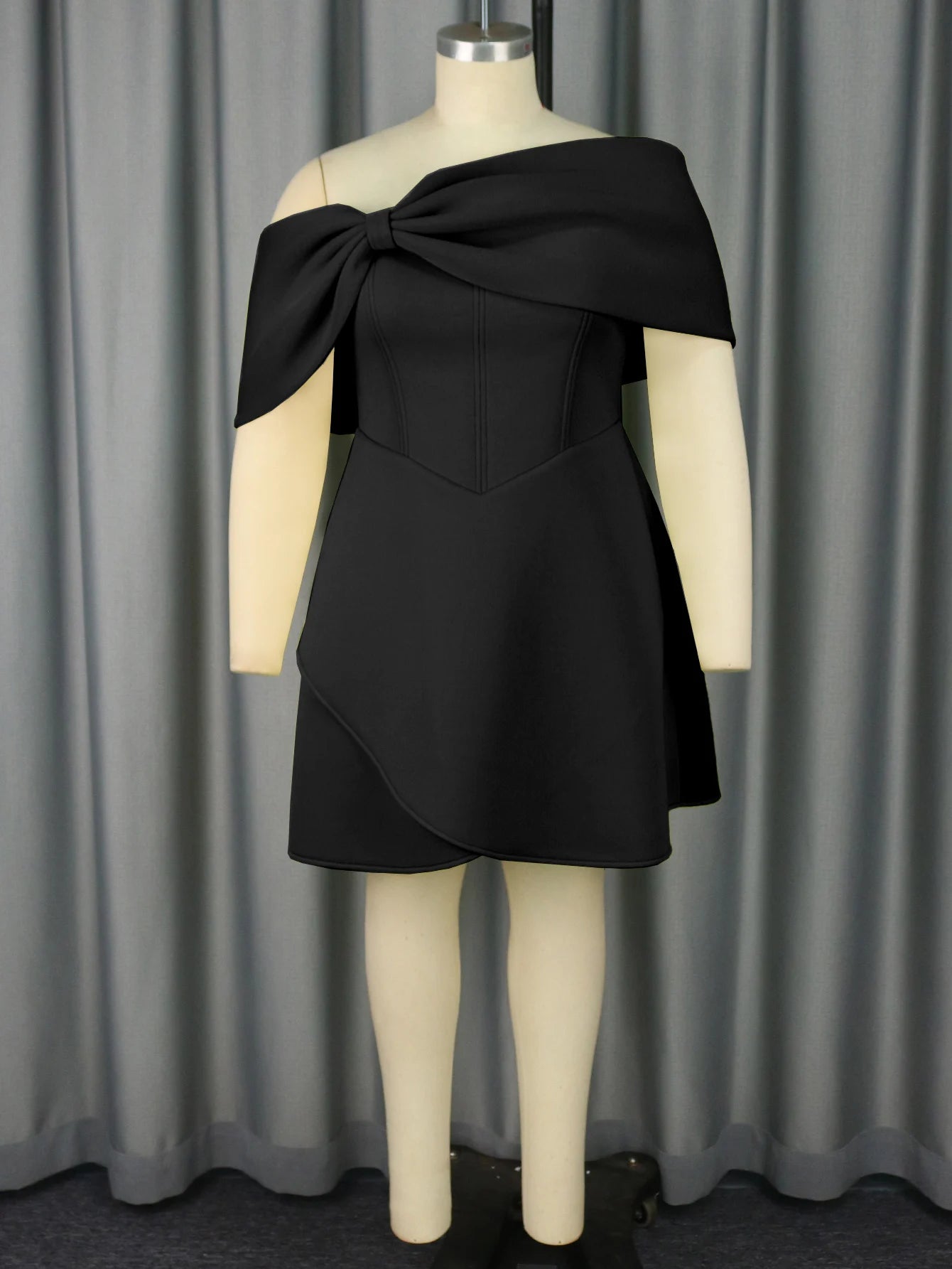 New Arrival 2025 Autumn Winter Off Shoulder Irregular Slash Neck Large Bow a Line Cocktail Dresses