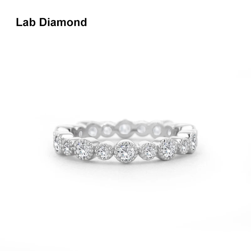 MomentWill 10k Gold Ring Band Ring Round Shape Stone Lab Grown Diamond