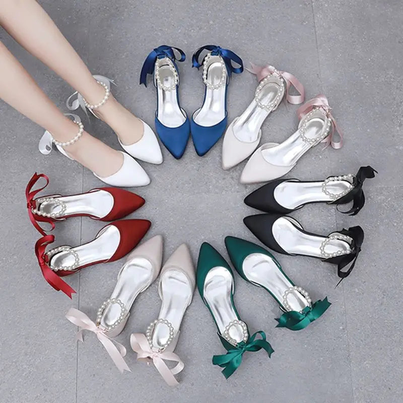 High Quality  Woman Shoes Pointed Female Pearl Shoes Office Ladies Pump Flat Shoes for Women