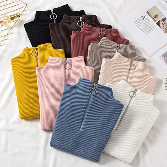 Hot Sale Long Sleeves Women Turtleneck Sweater Autumn Winter High Quality Warm Blouse Slim Women's Solid Color Knitwear Sweater
