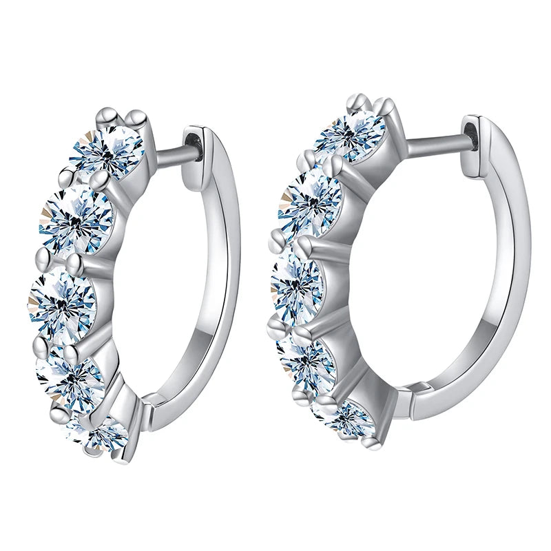 925 Sterling Silver Platinum Plated GRA  Round Brilliant Cut Lady Women Luxury Fine Jewelry Hoop Earring Moissanite