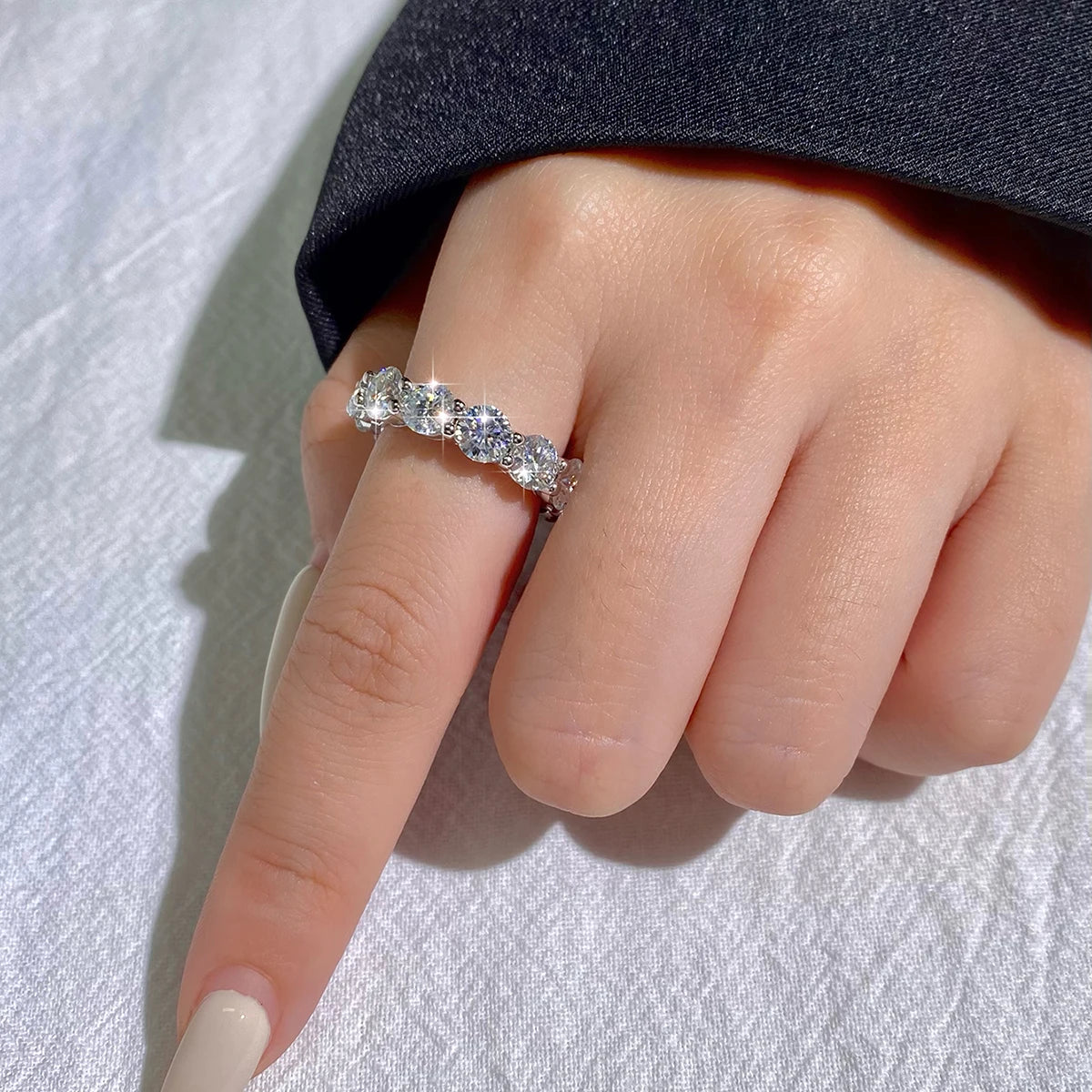 Cluster GRA Certified Moissanite Diamond Ring 925 Sterling Sliver Iced Out Hip Hop Tennis Eternity Band Cuban Link Fine Jewelry