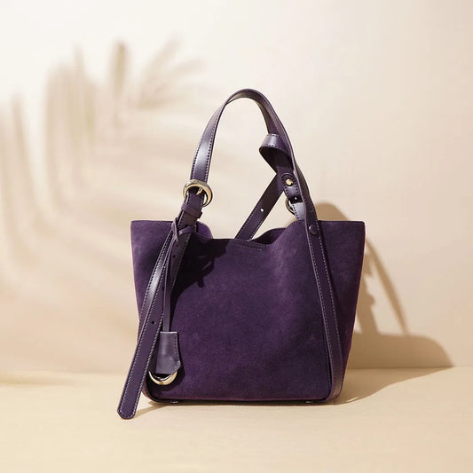 New Frosted Cowhide Handbag for Women Autumn and Winter Simple Fashion Soft Suede Genuine Leather Ladies Bag