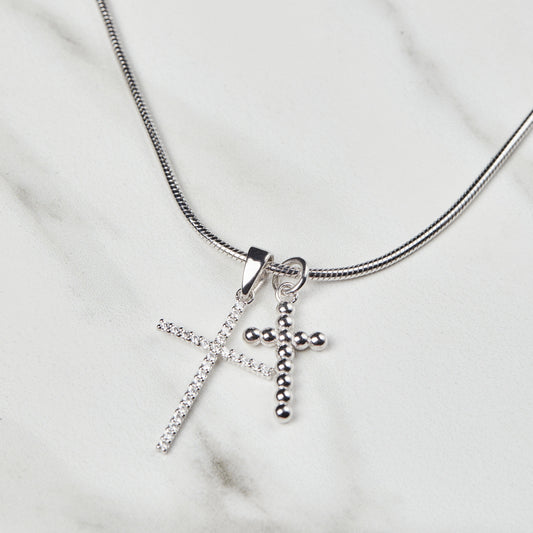 925 Sterling Silver Cross Moissanite Logo Pendants Necklace Customizable Double Cross Necklace for Men Religious Silver Chain