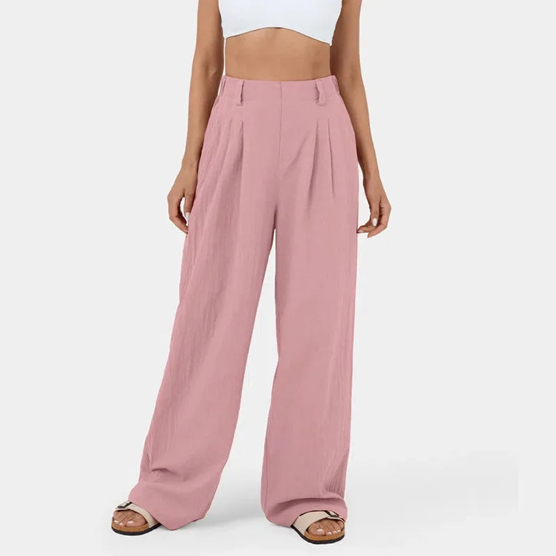 2025 Girls Pants High Waist Long Wide Leg Pants Women Casual Loose Straight Plain Color Cotton Pants for Women