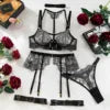 Luxury Lingerie Outfit Lace Sexy Ladies Underwear Suspender Set Romantic Fancy See Through Bra and Panties Lingerie Set