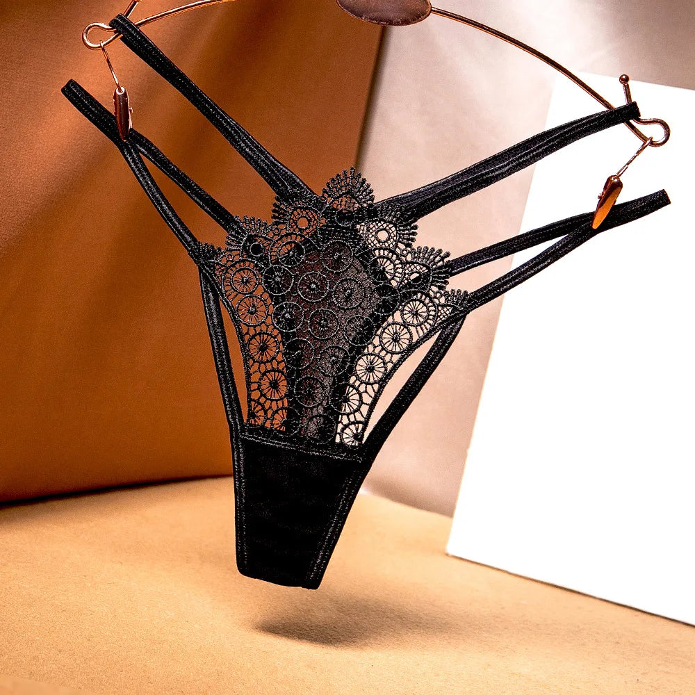 Women Lace Double Belt Thong Low Waist Panties Sexy Underwear Ladies Briefs Lingerie Panty Underwear Comfortable G-String