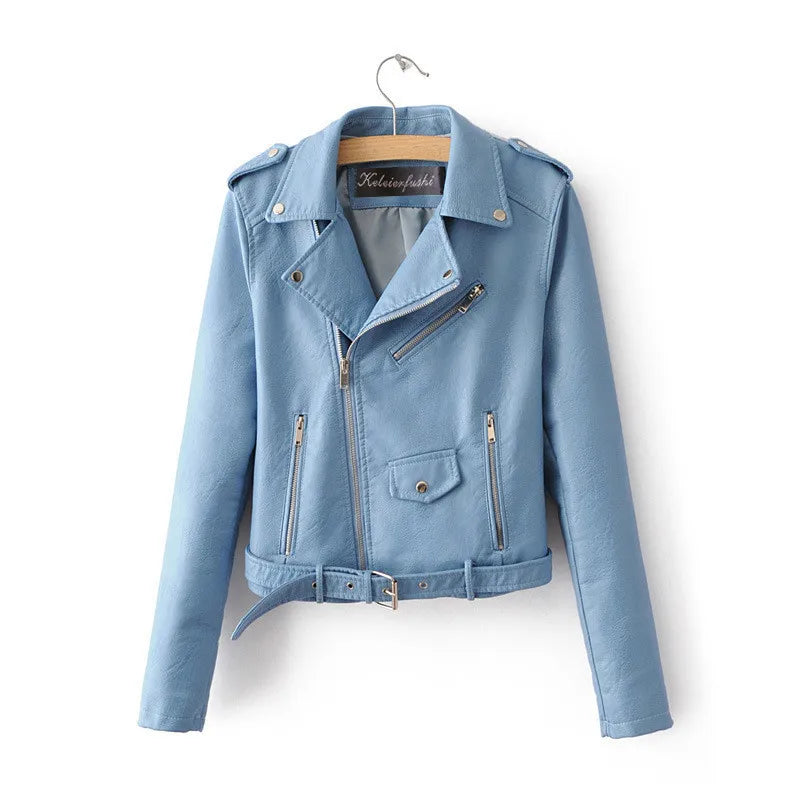 Fall Jacket Woman Pu Coat Asymmetrical Short Motorcycle Leather Jacket Women