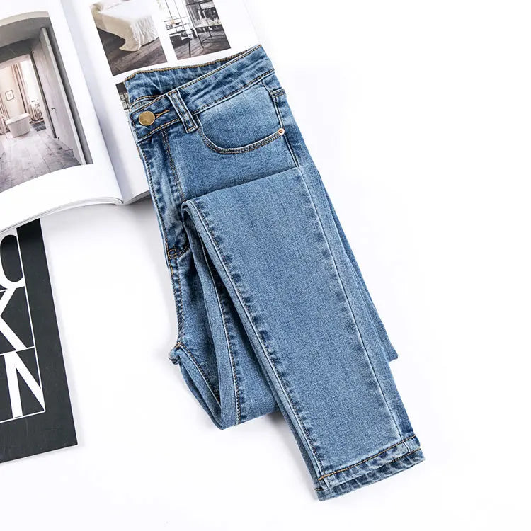 Women'S Pants High Waisted Elastic Tight Small Feet Pencil Jeans