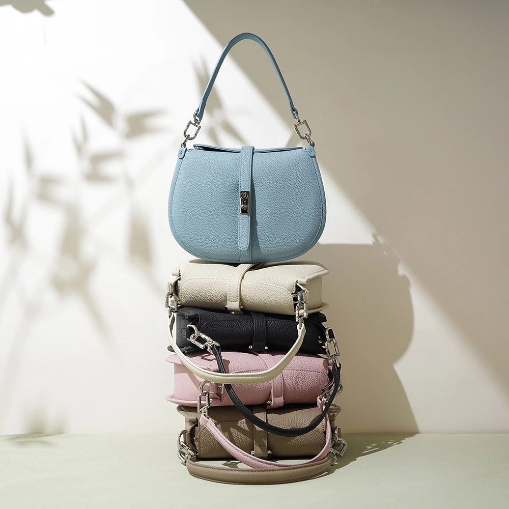2025 Genuine Leather Handbags Women's ,Girls Cowhide Half Moon Crossbody Shoulder Bag  Crescent Bag