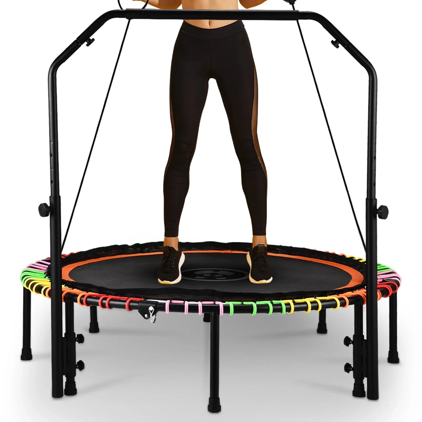 Fitness Trampoline Heavy Duty Indoor Children's Jumping Bed with Adjustable Foam Handle and Bungees