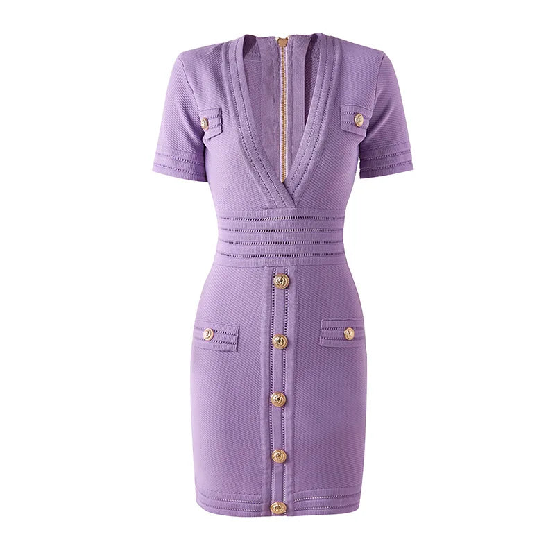Hot Selling  Quality Short Sleeve V-neck Slim Knitting Casual Sheath Mini Dress Women