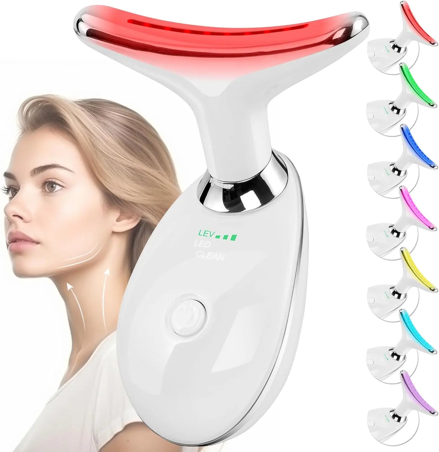 Custom 4 in 1 Face and Neck Massager 3 Color Red Blue Purple Led Electric Face Lifting Facial