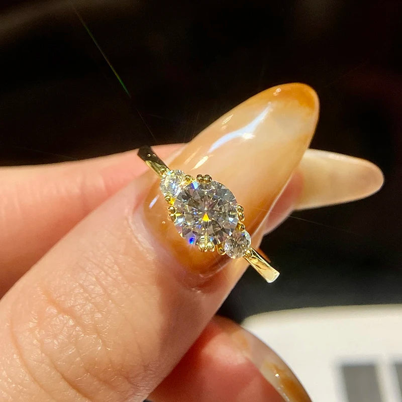 Three Stone Moissanite Ring for Women 925 Sterling Silver 18K Gold Double Round Solitaire Diamond Gemstone halo Wedding Jewelry