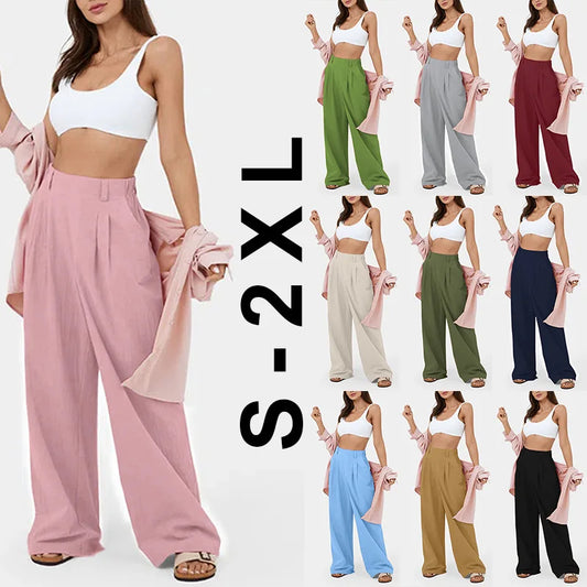 2025 Girls Pants High Waist Long Wide Leg Pants Women Casual Loose Straight Plain Color Cotton Pants for Women