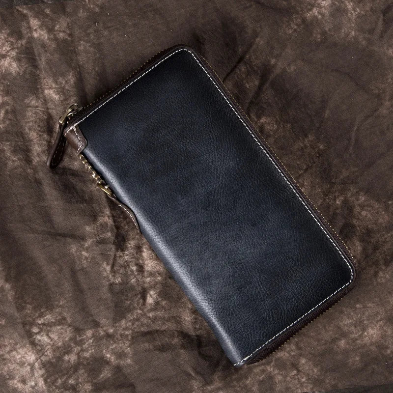 Customizable Men's Clutch Purse New Genuine Cow Leather Zipper RFID Hand Painted Long Cell Phone Bag