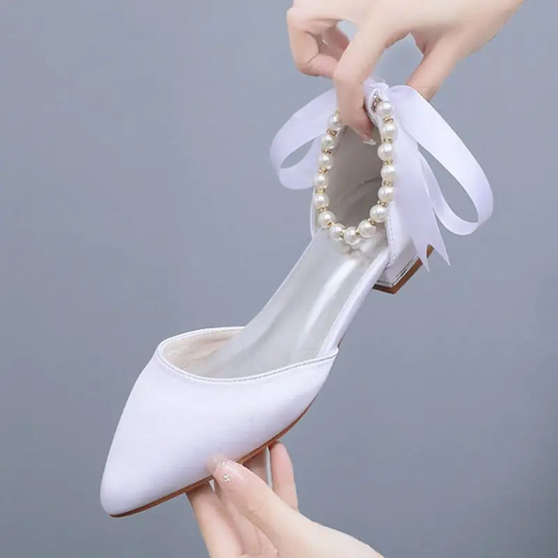 High Quality  Woman Shoes Pointed Female Pearl Shoes Office Ladies Pump Flat Shoes for Women