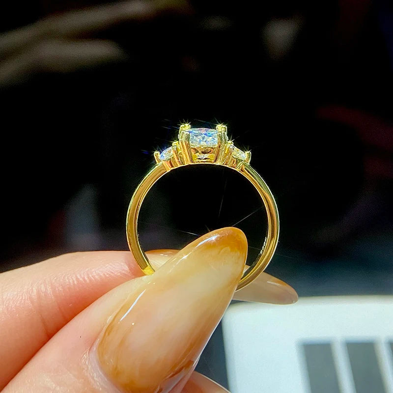 Three Stone Moissanite Ring for Women 925 Sterling Silver 18K Gold Double Round Solitaire Diamond Gemstone halo Wedding Jewelry