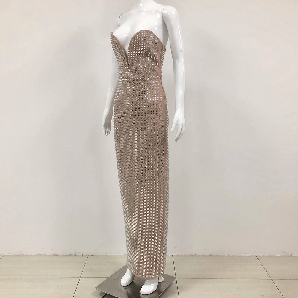 Luxury Evening Dresses Women Sexy Long Rhinestone Shiny Bodycon Dress Woman Bling Sexy Party Dresses