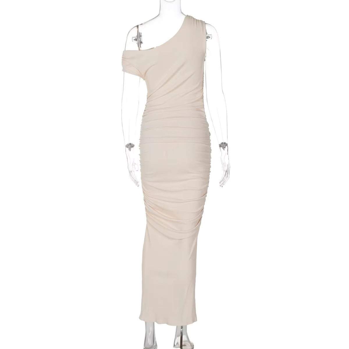 Elegant Bodycon Maxi Vestidos Women Chic Solid Skew Collar Sleeveless Pleated Long Dresses Female New Summer Party Outfits